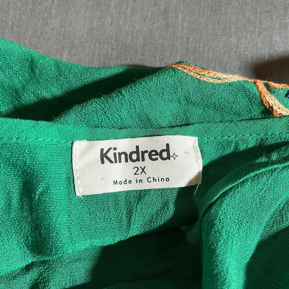 Kindred Top Womens 2X Green Floral Crochet Trim 3/4 Sleeve V-Neck Boho Casual - Picture 6 of 9